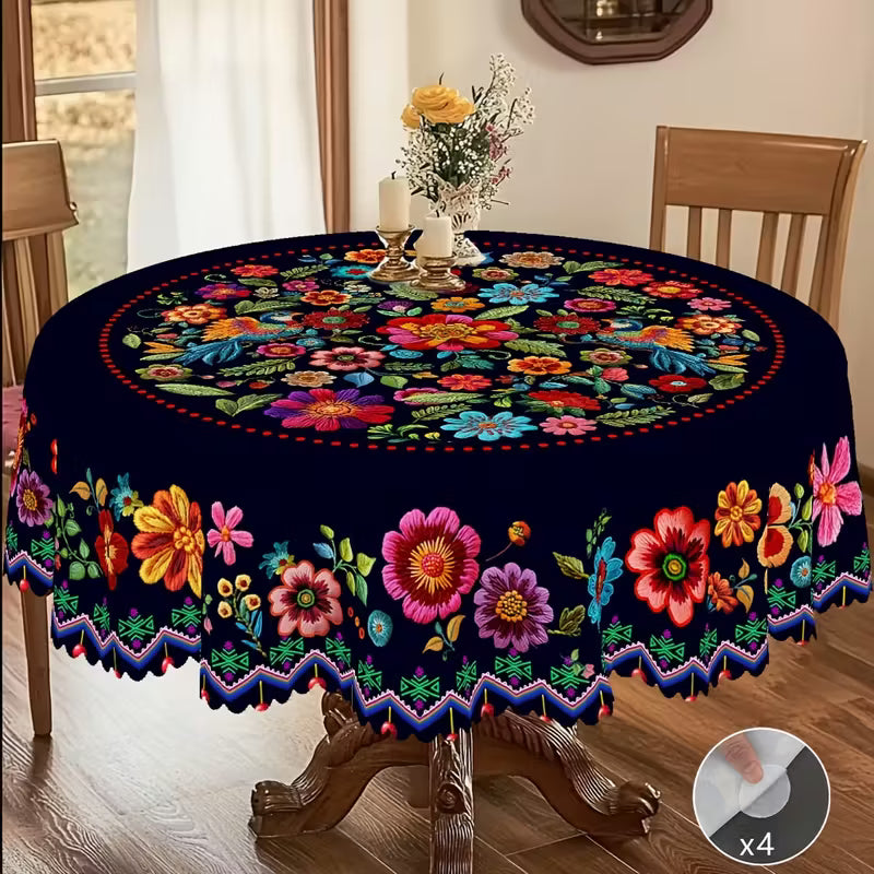 📢📢50 % RABATT !! ⏰Mexikanische Tischdecke mit Blumenmuster und Wellenrand