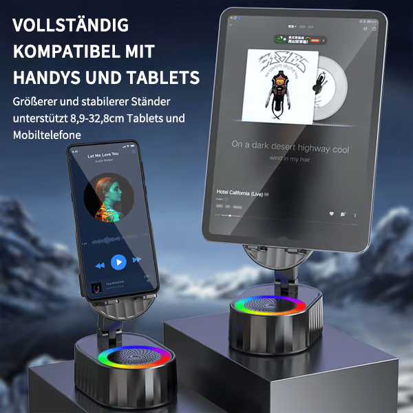 5-in-1 Handyhalterung mit Bluetooth-Lautsprecher & LED-Licht – 360° drehbar 📱🔊