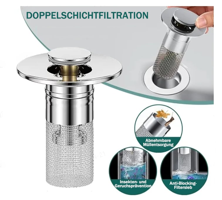 📢📢Letzter Tag – 50 % Rabatt!! ⏰Bajonett-Ablaufventil für Waschbecken – Edelstahl, geruchsdicht, herausnehmbares Sieb – schützt vor Mücken & Gerüchen