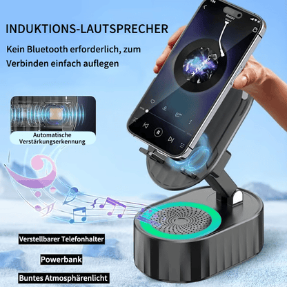 5-in-1 Handyhalterung mit Bluetooth-Lautsprecher & LED-Licht – 360° drehbar 📱🔊