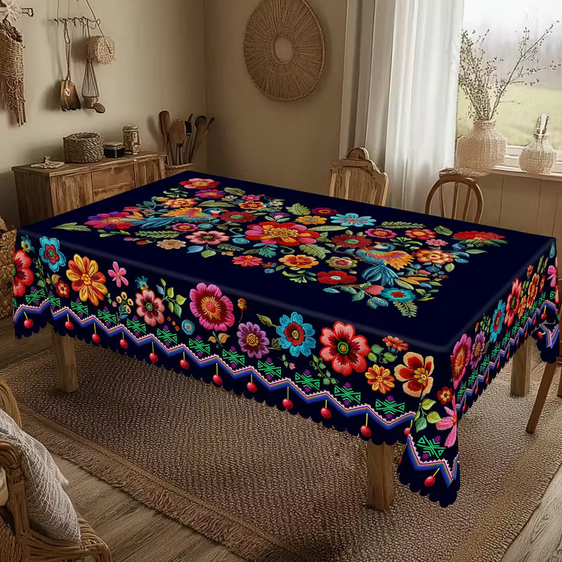 📢📢50 % RABATT !! ⏰Mexikanische Tischdecke mit Blumenmuster und Wellenrand