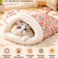 ⏳50% RABATT! 🐱 Flauschiger Katzen-Winterschlafsack – halbgeschlossene Kuschelhöhle mit Cartoon-Muster, Rosa/Blau