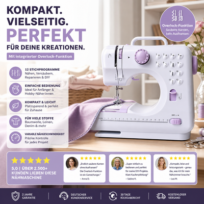 🛍️ 50 % Rabatt – Mini-Nähmaschine für Zuhause – vielseitig, robust & kompakt – mit 12 Stichen, ideal für Reparaturen & DIY-Projekte 🧵
