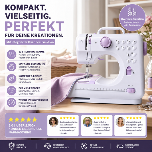 🛍️ 50 % Rabatt – Mini-Nähmaschine für Zuhause – vielseitig, robust & kompakt – mit 12 Stichen, ideal für Reparaturen & DIY-Projekte 🧵