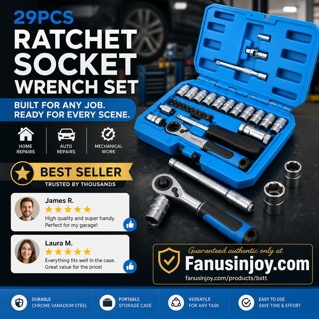 🛠️ 50% Rabatt – 29-teiliges Ratschen-Steckschlüssel-Set aus Chrom-Vanadium-Stahl, inkl. 11 Stecknüssen & 10 Bits, ideal für Auto & DIY