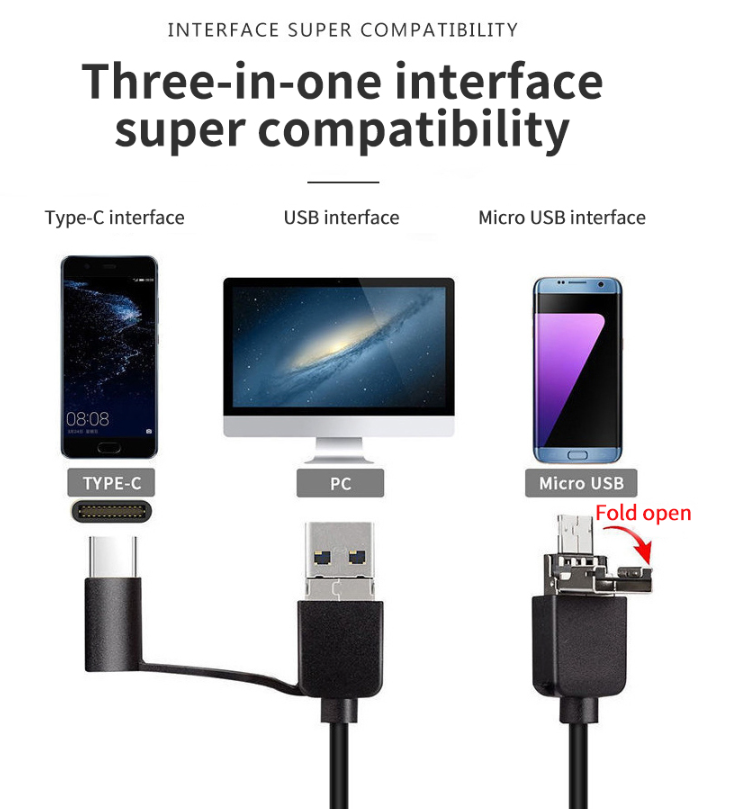 3-in-1 Endoskopkamera 1200P – Für Smartphone & PC, ideal für Rohr- und Fahrzeugprüfung 🔧📱