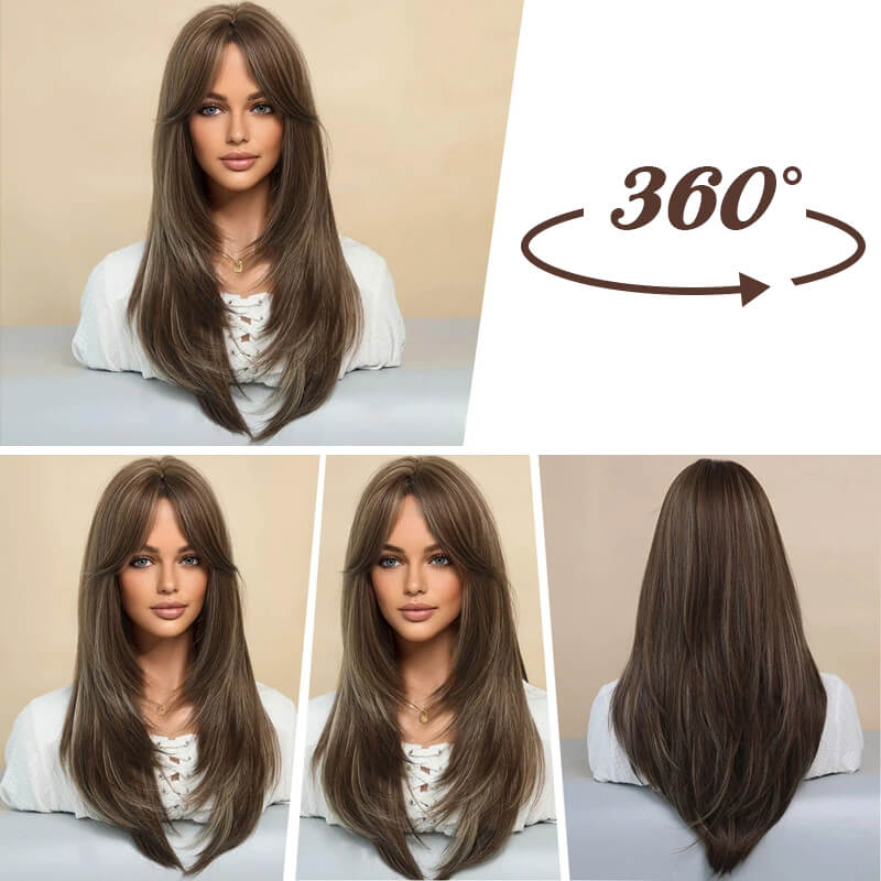 💕HOT SALE💕Perücke lange Haare Layered bangs Perücken