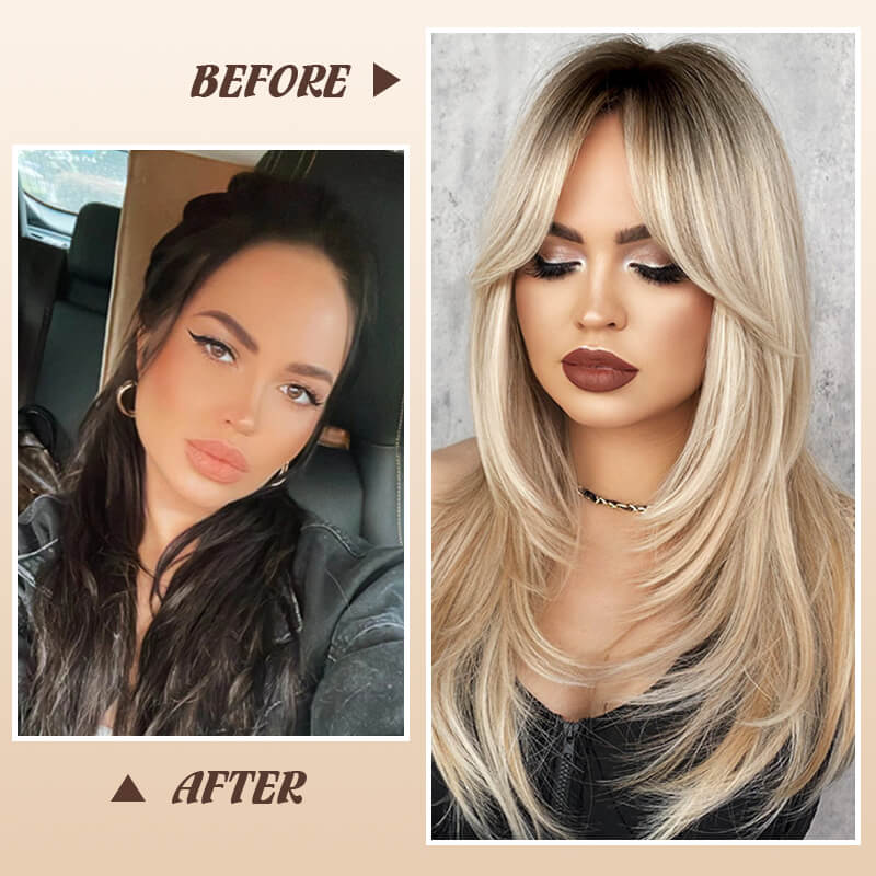 💕HOT SALE💕Perücke lange Haare Layered bangs Perücken