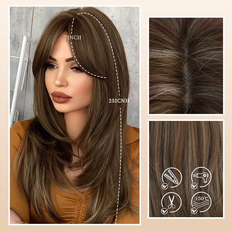 💕HOT SALE💕Perücke lange Haare Layered bangs Perücken