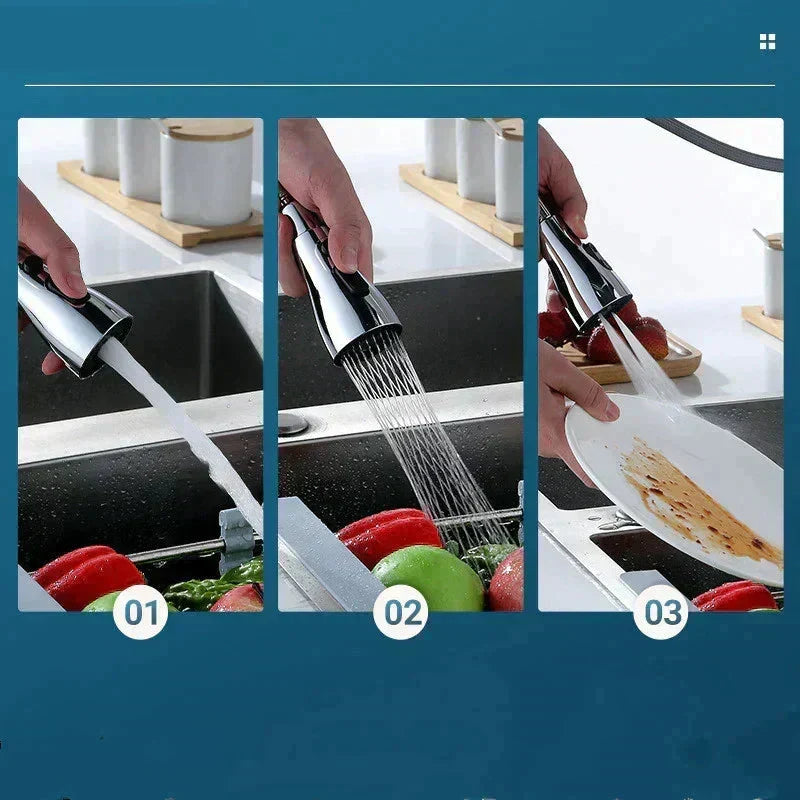 360°-Sprühkopf für Küchenarmaturen – 3 Funktionen mit Wasserstrahl, Sprühmodus und Pause