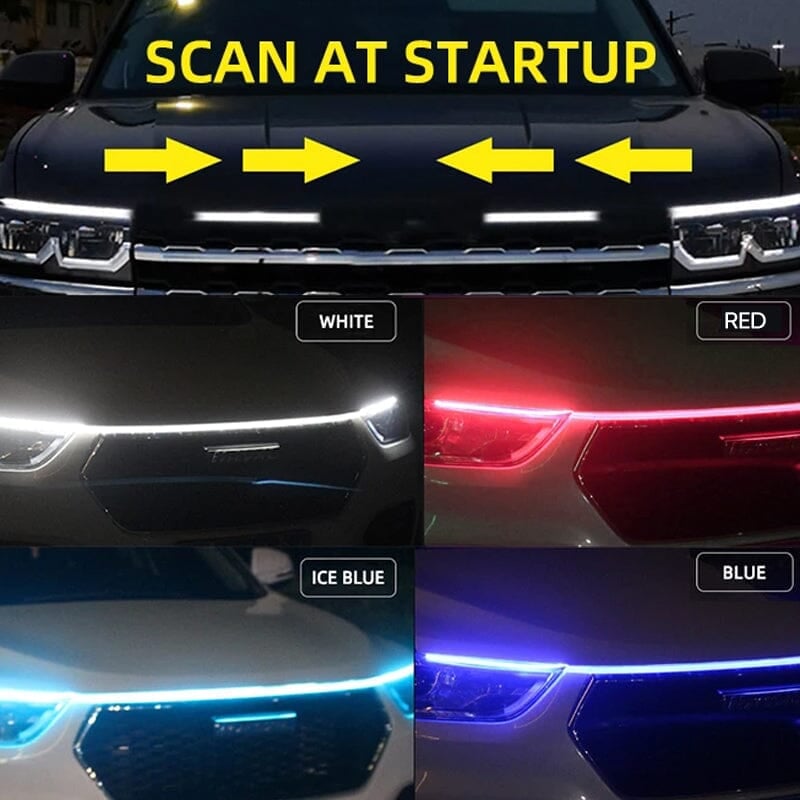 🚗✨ Dynamische LED Motorhaubenbeleuchtung – Lauflicht Tagfahrlicht mit Start-Scan-Effekt für Auto Tuning