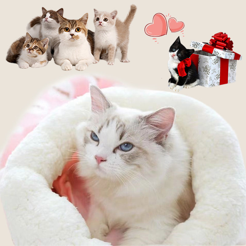 ⏳50% RABATT! 🐱 Flauschiger Katzen-Winterschlafsack – halbgeschlossene Kuschelhöhle mit Cartoon-Muster, Rosa/Blau