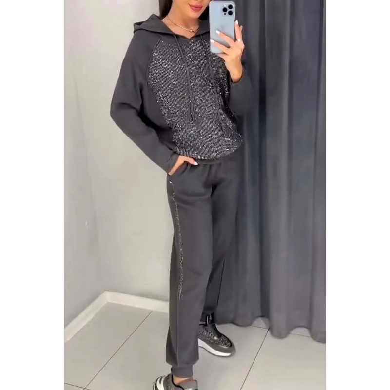 💎Was soll ich morgen anziehen?💎Sweatshirt mit Kapuze und Jogginghose mit Bündchen für Damen, 2-teiliges Set