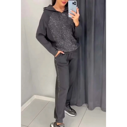 💎Was soll ich morgen anziehen?💎Sweatshirt mit Kapuze und Jogginghose mit Bündchen für Damen, 2-teiliges Set