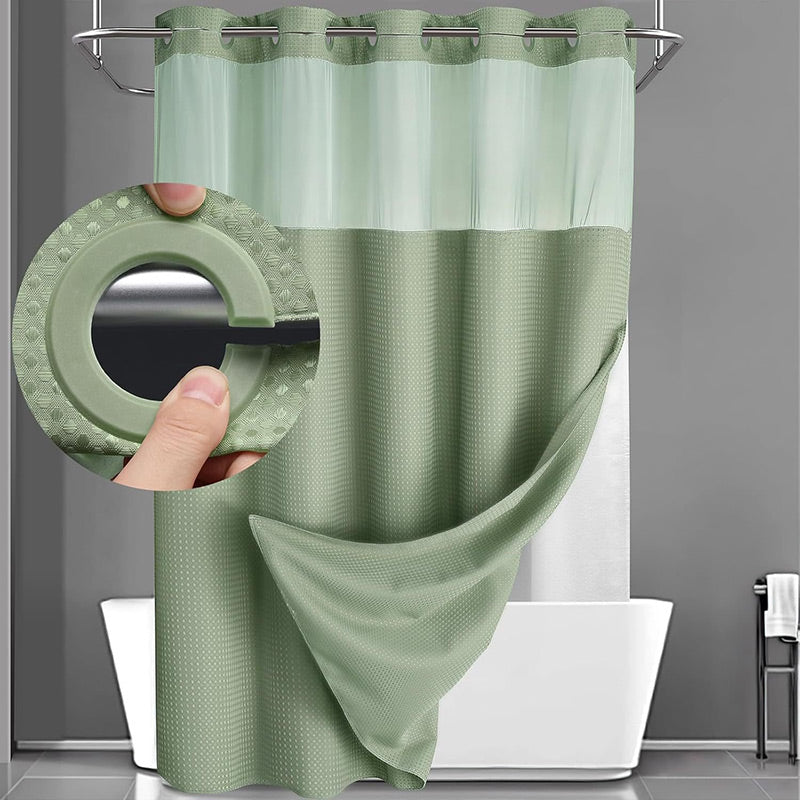 Doppellagiges Duschvorhang-Set mit Futter – Abnehmbar, Ohne Haken, Weißer Waffel-Design🚿🛁