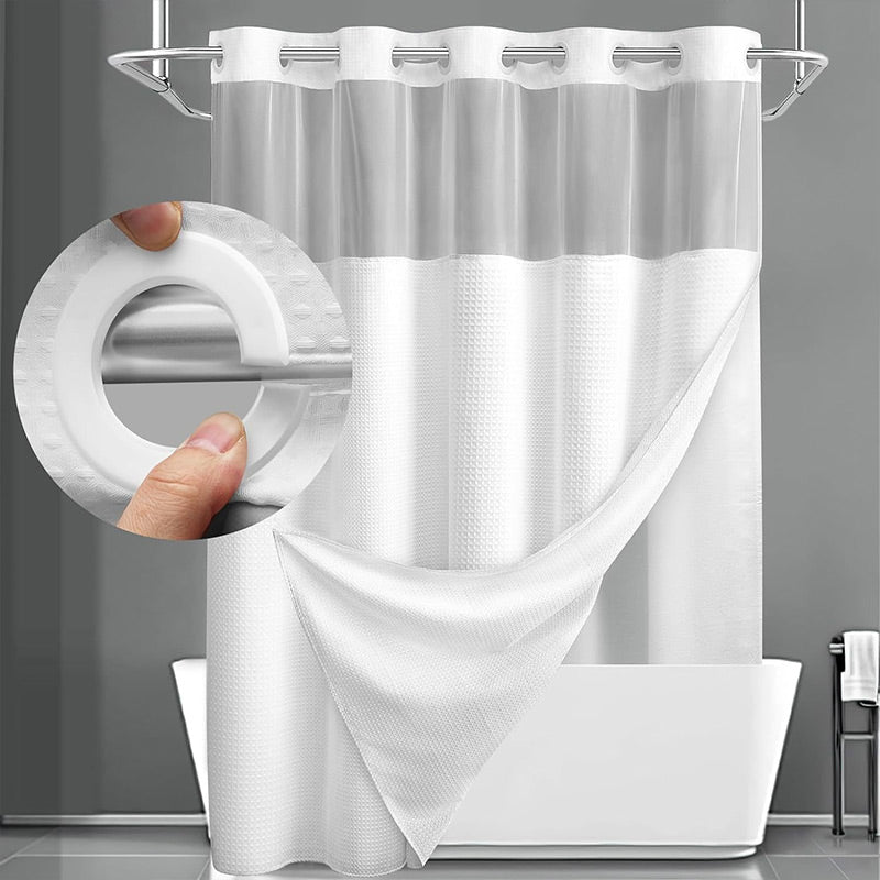 Doppellagiges Duschvorhang-Set mit Futter – Abnehmbar, Ohne Haken, Weißer Waffel-Design🚿🛁