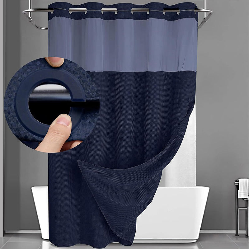 Doppellagiges Duschvorhang-Set mit Futter – Abnehmbar, Ohne Haken, Weißer Waffel-Design🚿🛁
