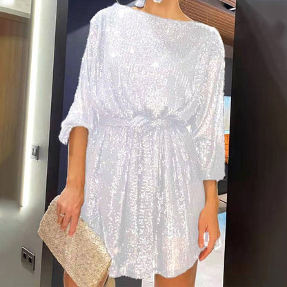 Sequin Tie Waist Mini Dress