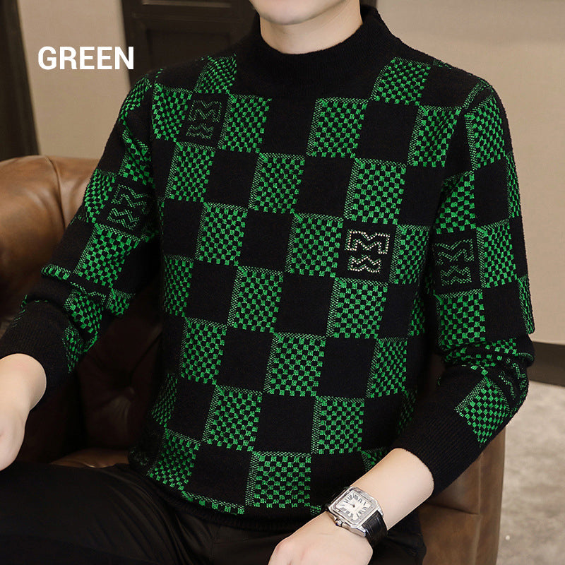 🔥 Herren kariert gedruckt Mock Neck Verdickter Pullover Pullover
