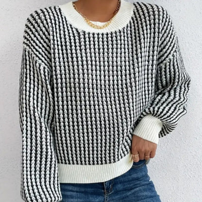 Women's Knit Ribbed Pullover Round Neck Sweater