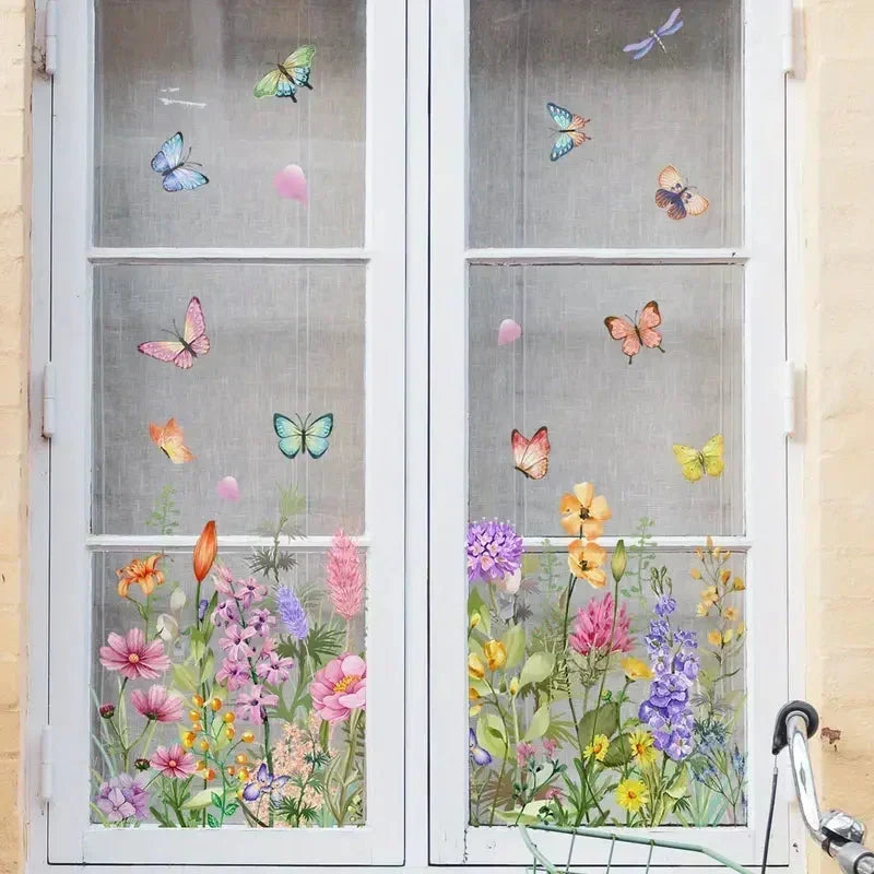 🌸 Bunte Blumen-Fensterfolie in Buntglas-Optik – Statische Haftung, beidseitig sichtbar & leicht ablösbar