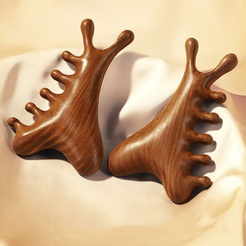 🥳Neue Sonderangebote🥳4-in-1-Kopfhautmassagekamm aus Holz und Gua Sha-Werkzeug