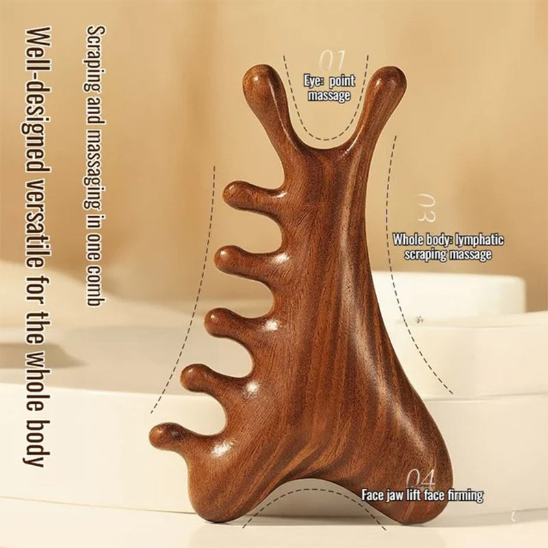 🥳Neue Sonderangebote🥳4-in-1-Kopfhautmassagekamm aus Holz und Gua Sha-Werkzeug