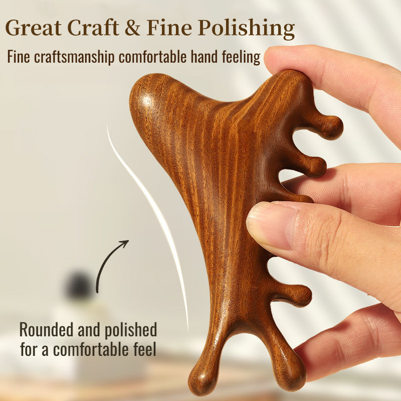 🥳Neue Sonderangebote🥳4-in-1-Kopfhautmassagekamm aus Holz und Gua Sha-Werkzeug