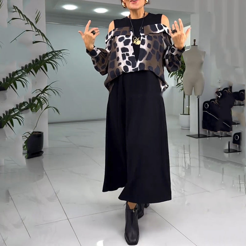 Was soll ich morgen anziehen? Damen einzigartiges Kleid in Layering-Optik mit Cold Shoulder