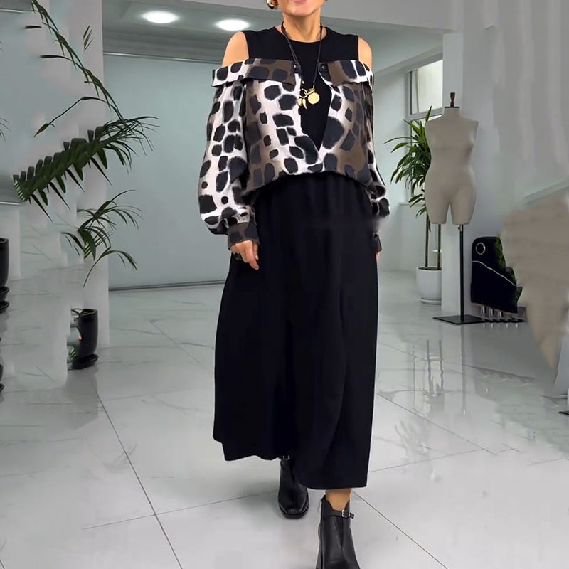 Was soll ich morgen anziehen? Damen einzigartiges Kleid in Layering-Optik mit Cold Shoulder