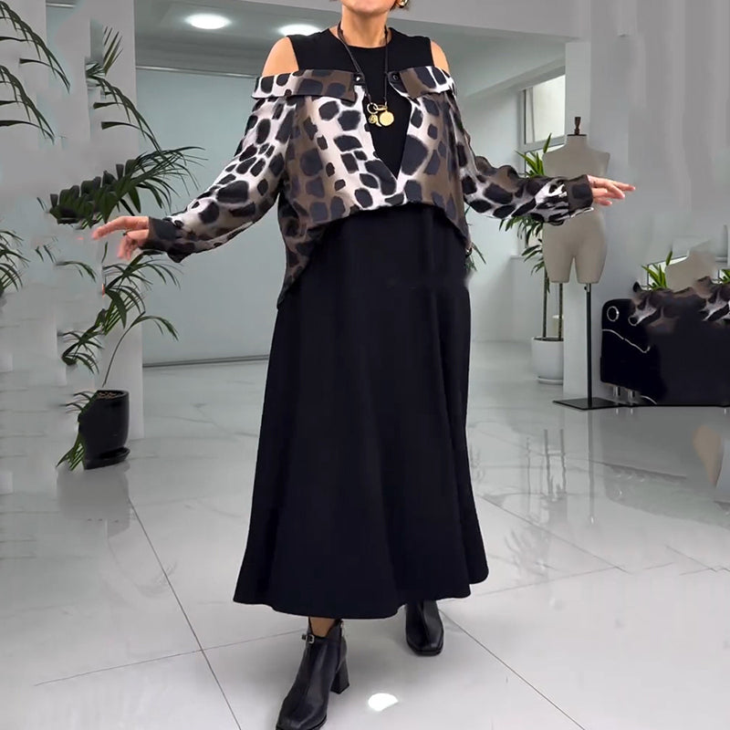 Was soll ich morgen anziehen? Damen einzigartiges Kleid in Layering-Optik mit Cold Shoulder