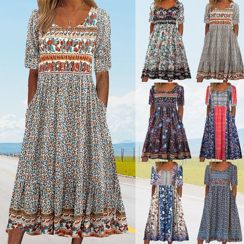 🔥50% OFF🌸✨ Elegantes Kleid mit böhmischem Muster für Frauen