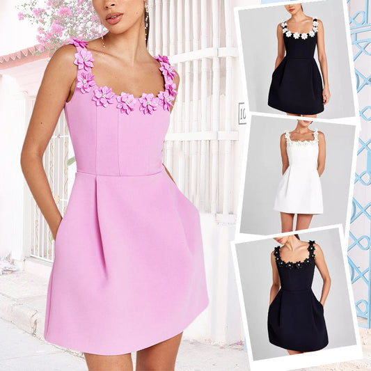 🌸Große Preissenkung！🌸Women's Elegant Floral Square Neck Pocket Dress