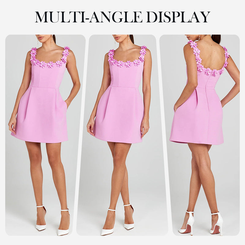 🌸Große Preissenkung！🌸Women's Elegant Floral Square Neck Pocket Dress