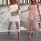Trägerloses Damen-Kleid mit Tüll-Schicht und Rüschenbesatz