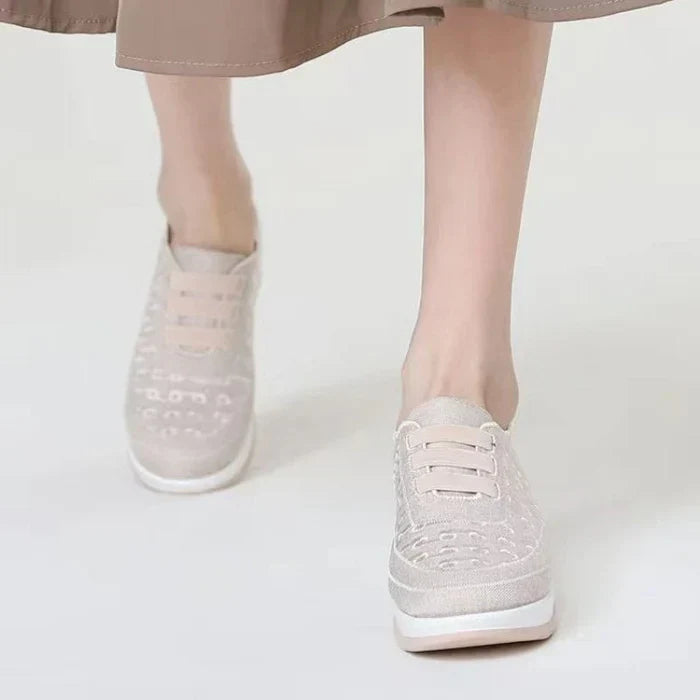 Bequeme Slip-On-Schuhe aus elastischem Mesh mit runder Zehenpartie für Damen