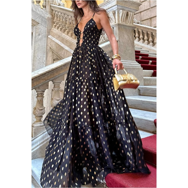 Polka-Dot-Maxikleid mit Spaghettiträgern