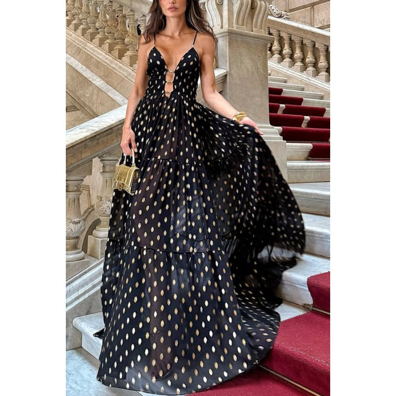 Polka-Dot-Maxikleid mit Spaghettiträgern