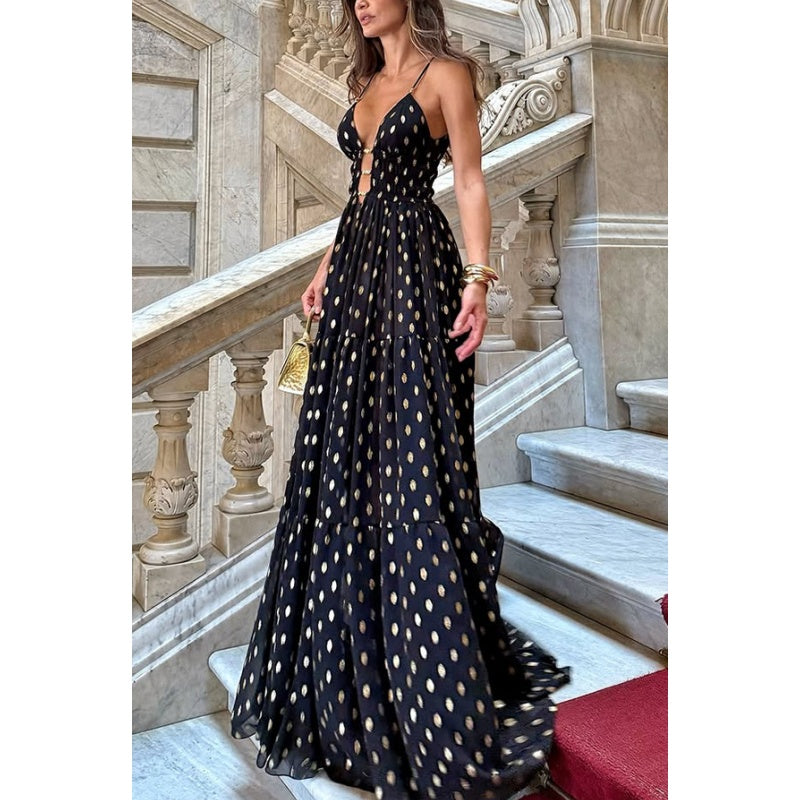 Polka-Dot-Maxikleid mit Spaghettiträgern