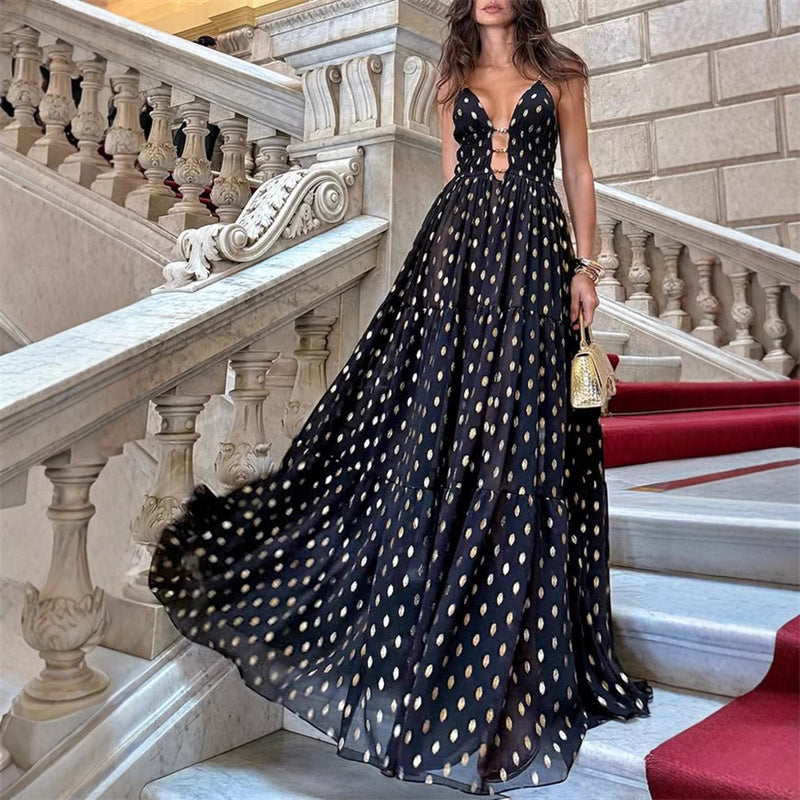 Polka-Dot-Maxikleid mit Spaghettiträgern