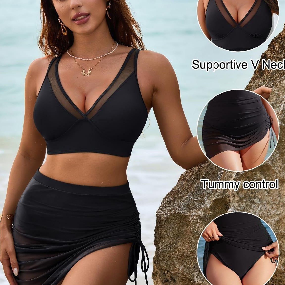 👙Schwimmrock Hochtaillierte Bikini Sets Bauchfreie Badeanzüge