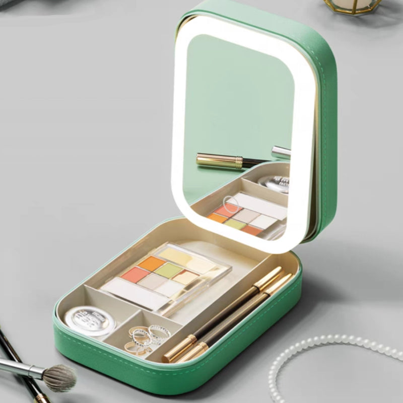 [Bestes Geschenk für sie] Integrierter Make-up-Aufbewahrungsbox mit lichtdurchflutetem Spiegel.