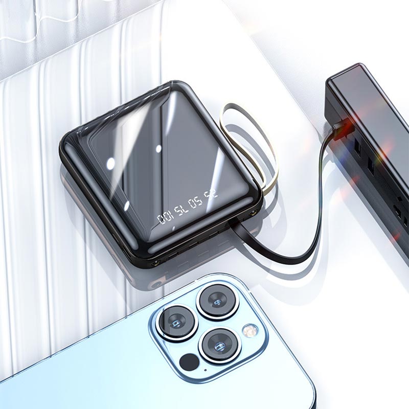 Großhandelspreise🚀Spiegeldesign, modisch und cool🔋Neue 20000-mAh-Powerbank mit großer Kapazität und integriertem Kabel