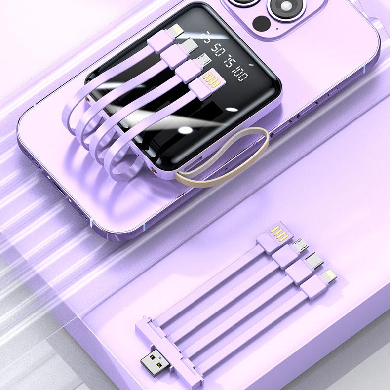Großhandelspreise🚀Spiegeldesign, modisch und cool🔋Neue 20000-mAh-Powerbank mit großer Kapazität und integriertem Kabel