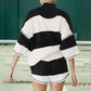 👚Zweiteiliges Set aus gestreiftem Oberteil und Shorts mit halbem Reißverschluss für Damen