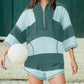 👚Zweiteiliges Set aus gestreiftem Oberteil und Shorts mit halbem Reißverschluss für Damen