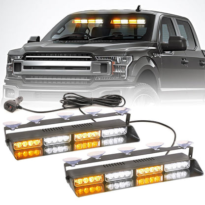Professionelle 16-LED Auto Warnleuchte mit 1-zu-2 Steuerung & Superhelle Stroboskop Blitze – Wasserdicht IP65, Saugnapf Montage für Windschutzscheibe (Notfall, Baustelle, Sicherheit)