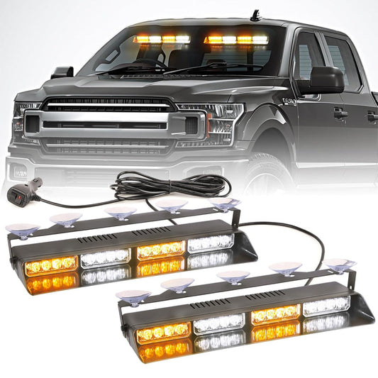 Professionelle 16-LED Auto Warnleuchte mit 1-zu-2 Steuerung & Superhelle Stroboskop Blitze – Wasserdicht IP65, Saugnapf Montage für Windschutzscheibe (Notfall, Baustelle, Sicherheit)