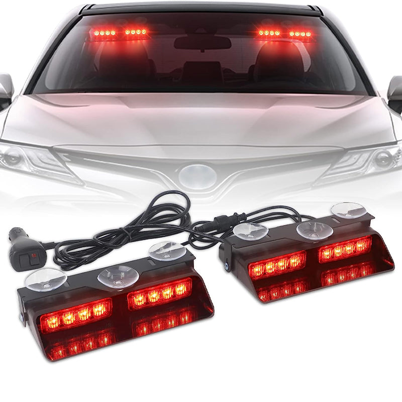 Professionelle 16-LED Auto Warnleuchte mit 1-zu-2 Steuerung & Superhelle Stroboskop Blitze – Wasserdicht IP65, Saugnapf Montage für Windschutzscheibe (Notfall, Baustelle, Sicherheit)