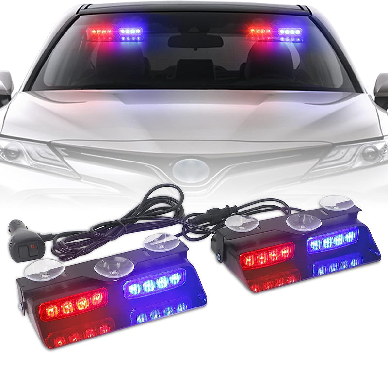 Professionelle 16-LED Auto Warnleuchte mit 1-zu-2 Steuerung & Superhelle Stroboskop Blitze – Wasserdicht IP65, Saugnapf Montage für Windschutzscheibe (Notfall, Baustelle, Sicherheit)